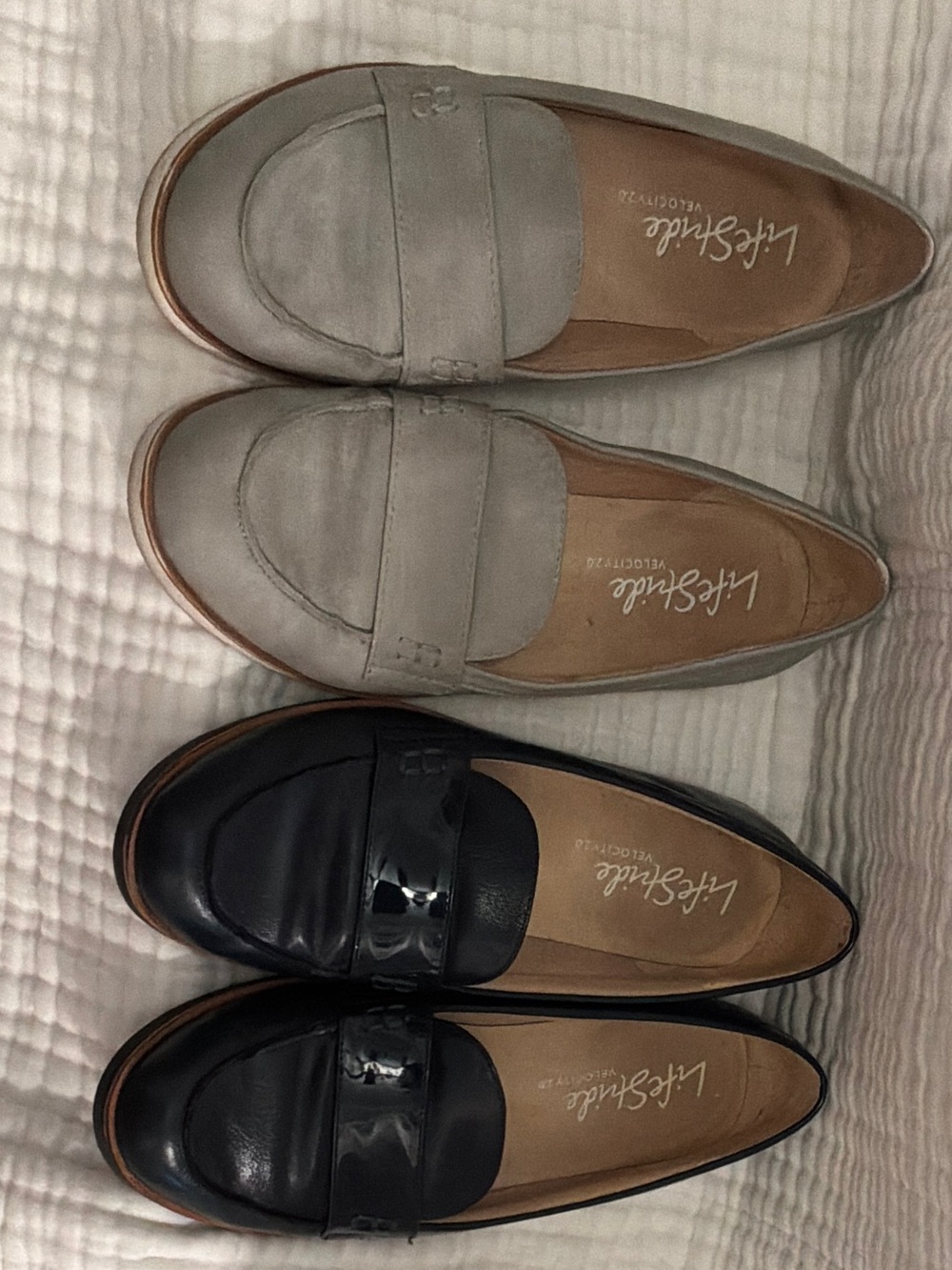 Life Stride Women's Gray and Black Leather Suede Penny Loafers
